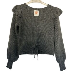 Daily Practice Charcoal Ruffled V-Neck Sweater